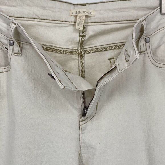Eileen Fisher Cropped Raw Hem High-Rise Jeans Stretch Cream 16 - Picture 5 of 12